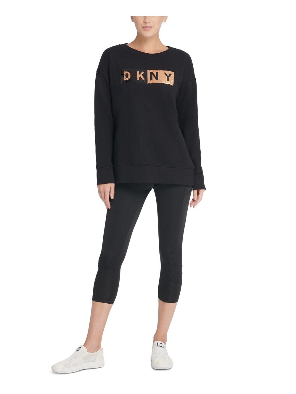 DKNY Womens Sport Sequin Logo Long Line Sweatshirt Size S